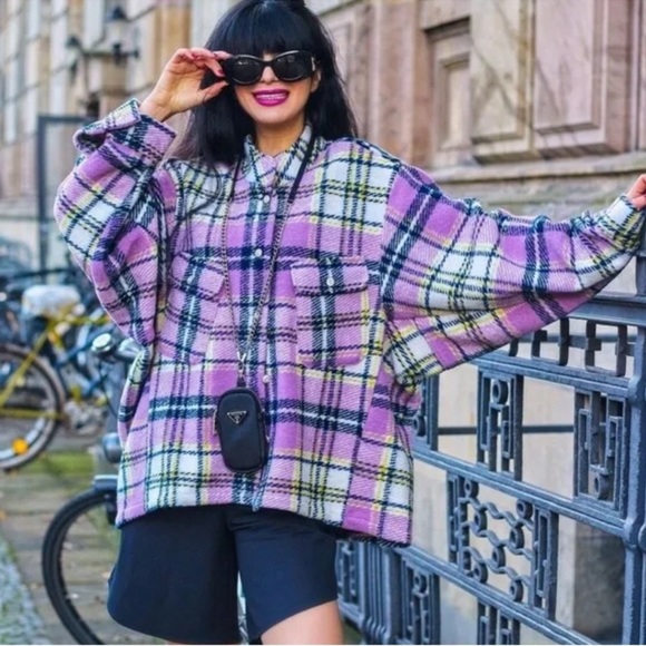 ZARA WOMAN WOOL BLEND CHECK LILAC OVERSHIRT PLAID.Medium size Oversized like XL - Picture 7 of 13